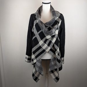 Large Plaid Pattern Boho Wrap Knit Sweater Coat